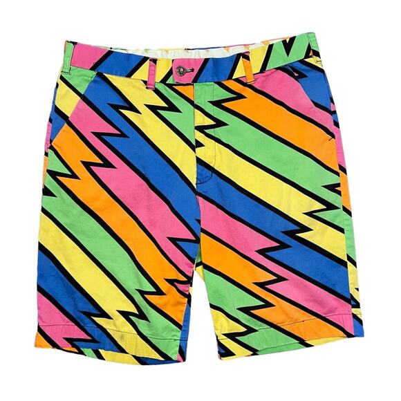 Loudmouth Neon Zig Zag Chevron Pink Orange Blue Yellow 11” Golf Shorts Mens 36